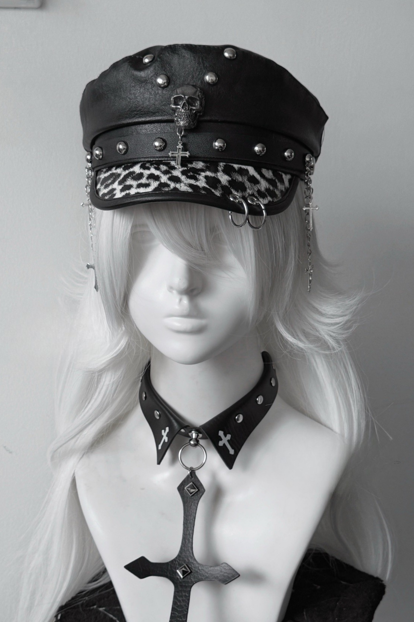 Dark Riveted Y2K Leather Buckle Subculture Cap