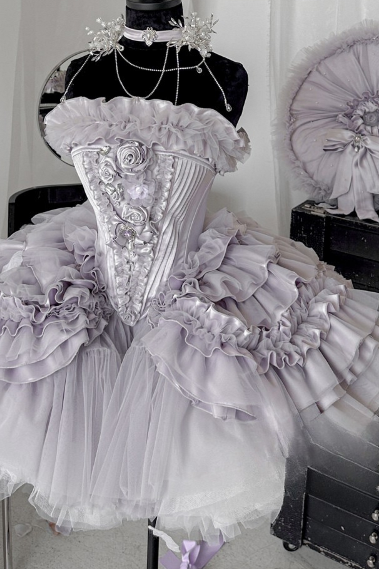 ビクトリアフラワーチューブトップス＋ショートスカート＋ロングスカート＋ガーゼスカート＋アームリング＋チョーカー