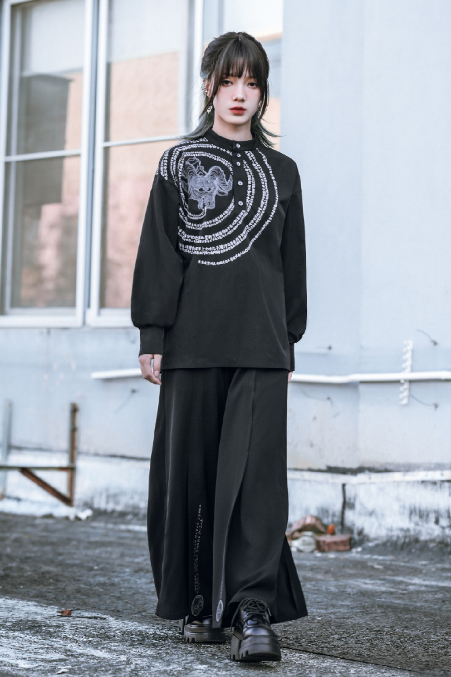 Stand collar print pullover top