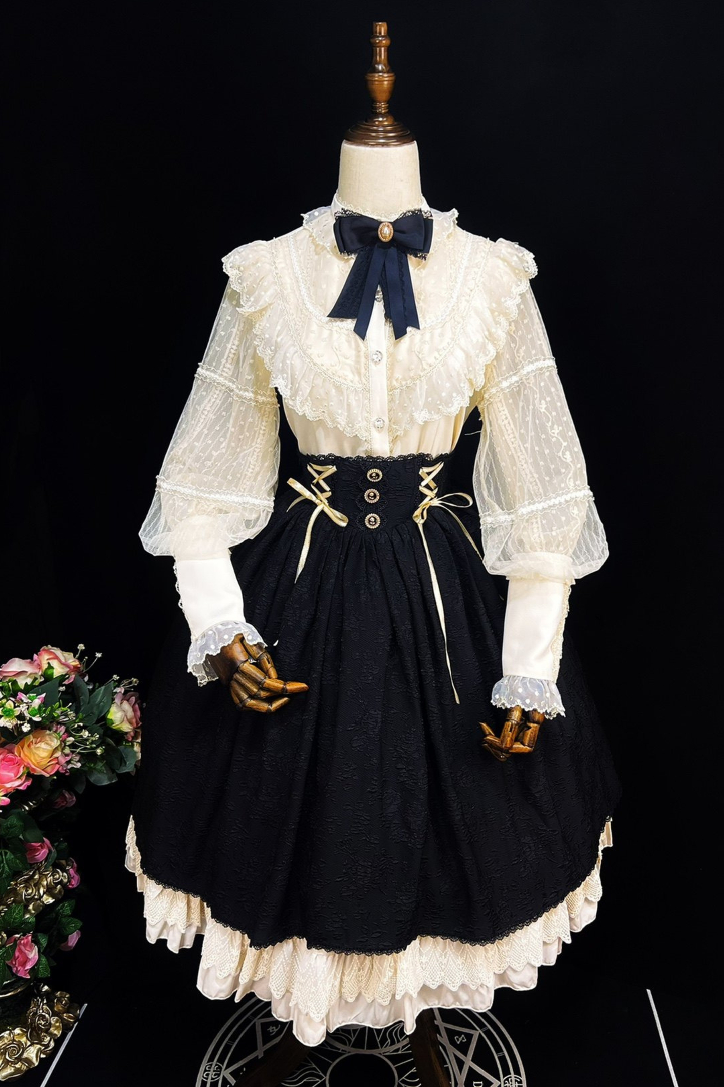 Retro Chic Lolita Shirt + Lace-up High Waist Lolita Skirt