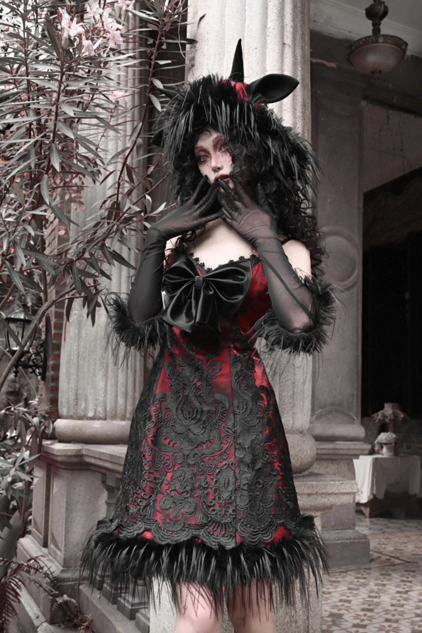 ダークゴシックスリムスリップドレス