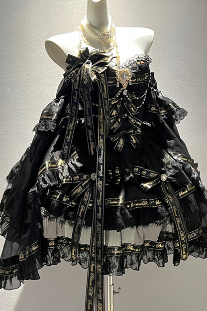 ゴールデンゴシックドレス+チョーカー+スリーブ+バッジ