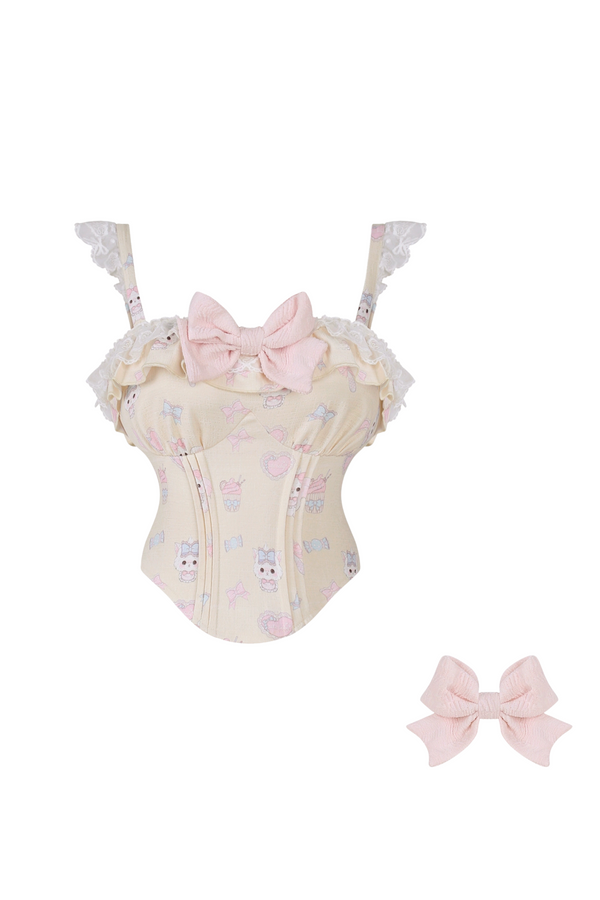 Girly ribbon camisole + cardigan + suspender skirt
