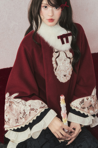 レトロゴージャスブラックベルベットマーメイドテールチャイナドレス+マント