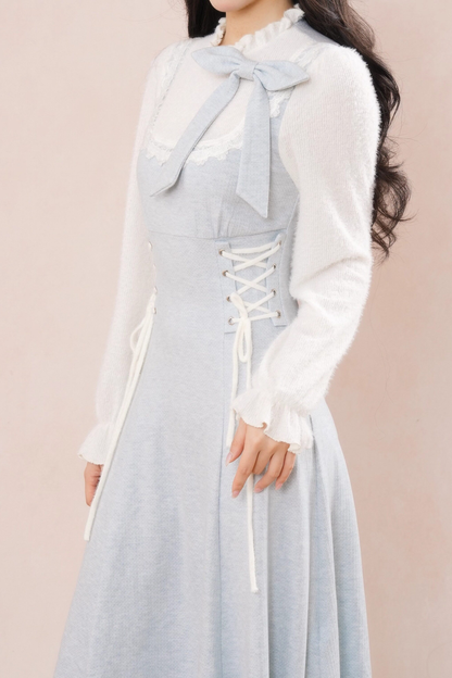 フレンチブルーリボンフリルドレス