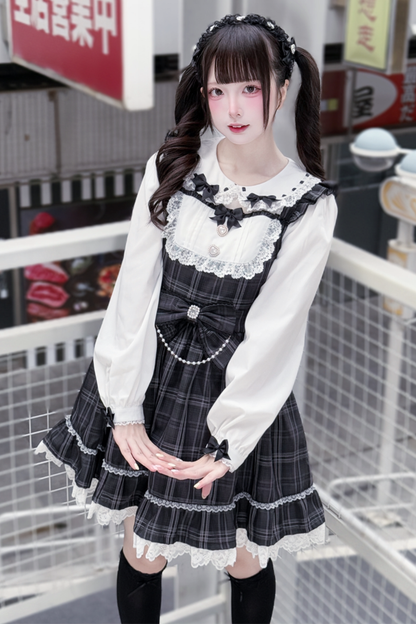 다크 스위트 걸리 체크 원피스 + 머리띠