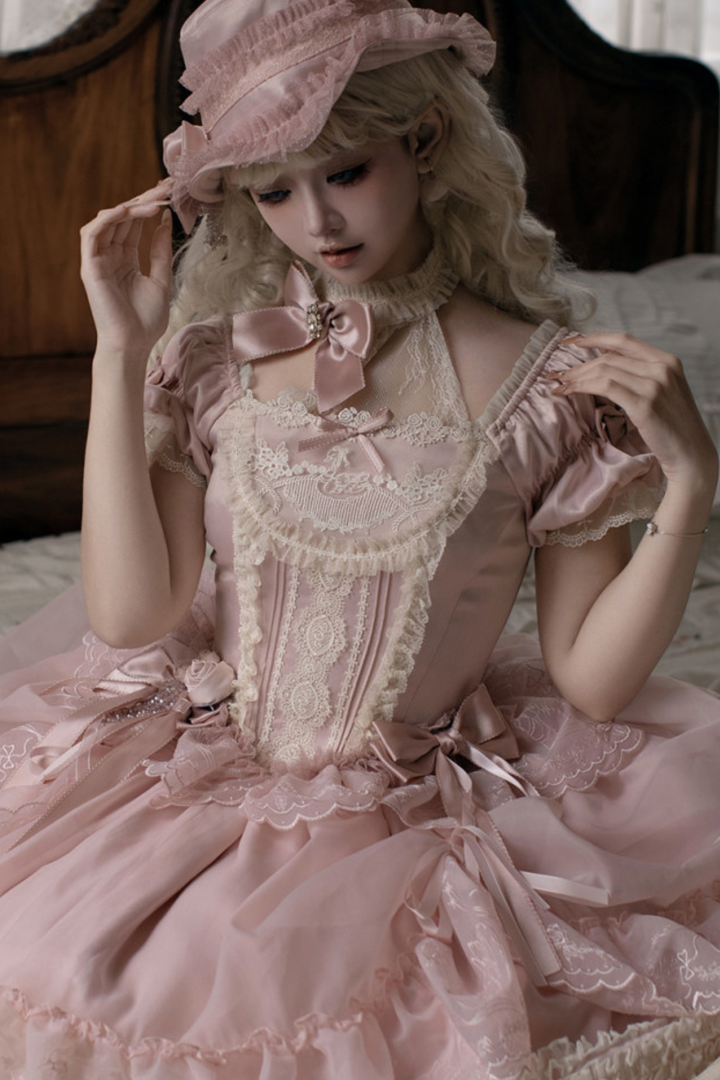 Moon River Lolita Puff Sleeve Top + Vest + Skirt