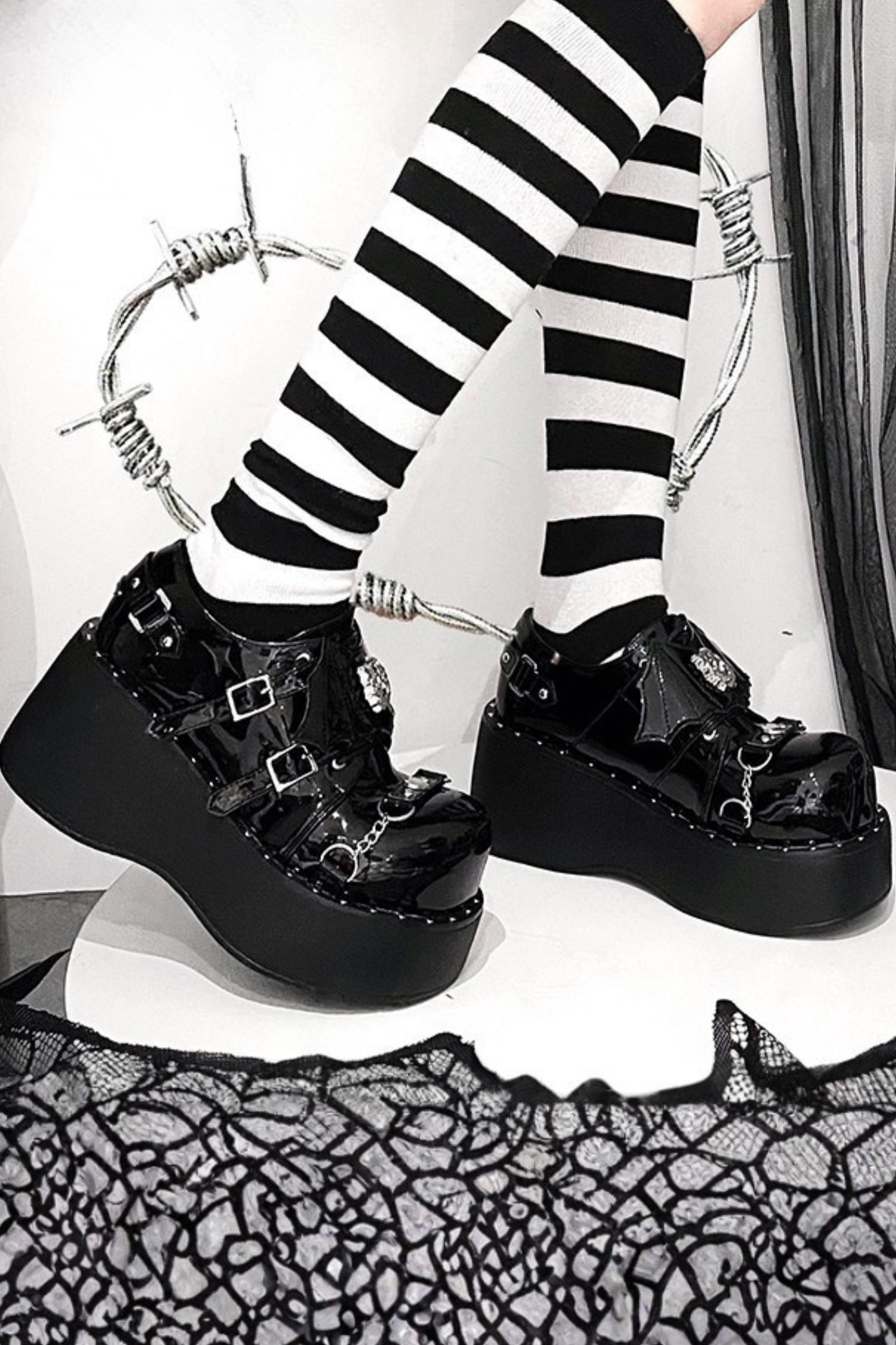 パンクプラットフォームダークシューズ