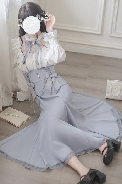 エレガントオフショルダーデザインシャツ+マーメイドスカート