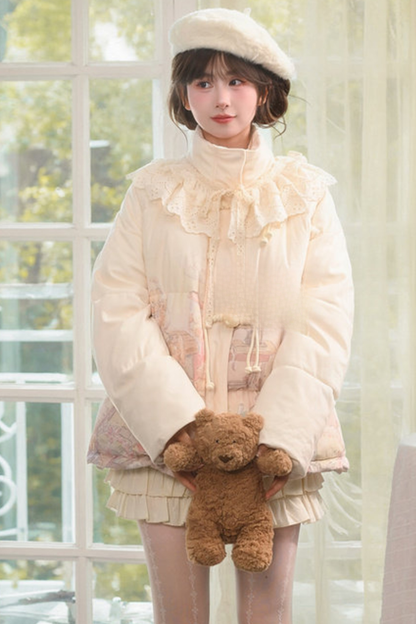 フェアリーテールレースカラー付きダウンジャケット