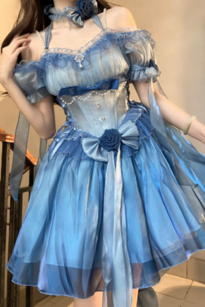 グラデーションアシメデザイン妖精ロリータドレスセット