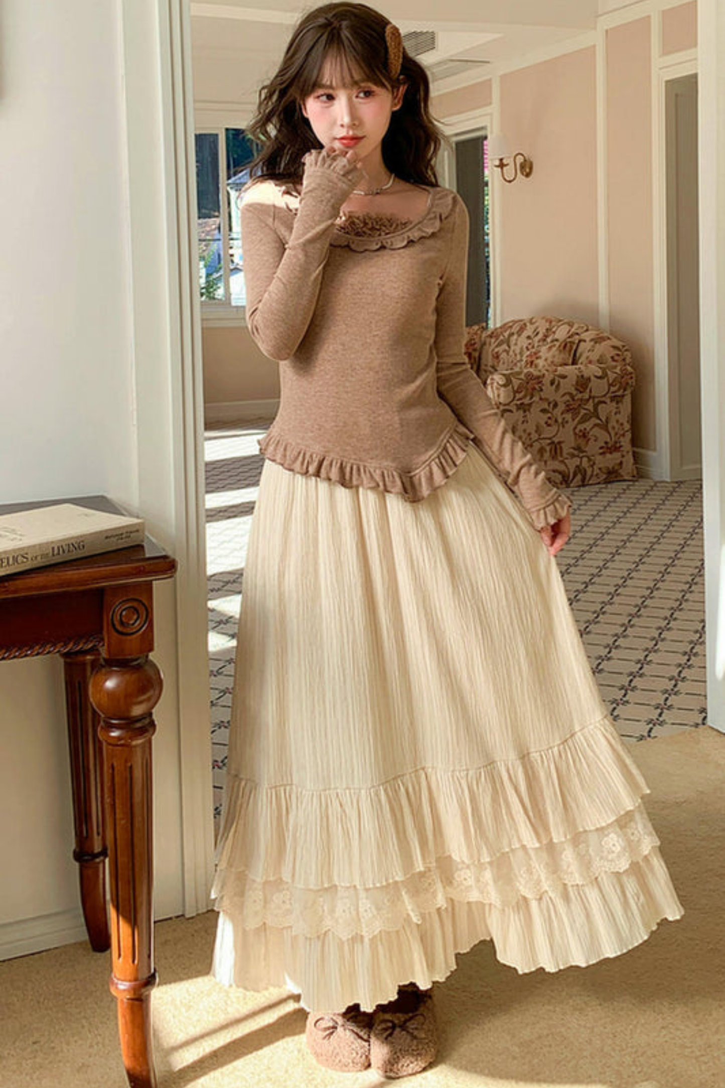 レイヤードレースハイウエストスカート