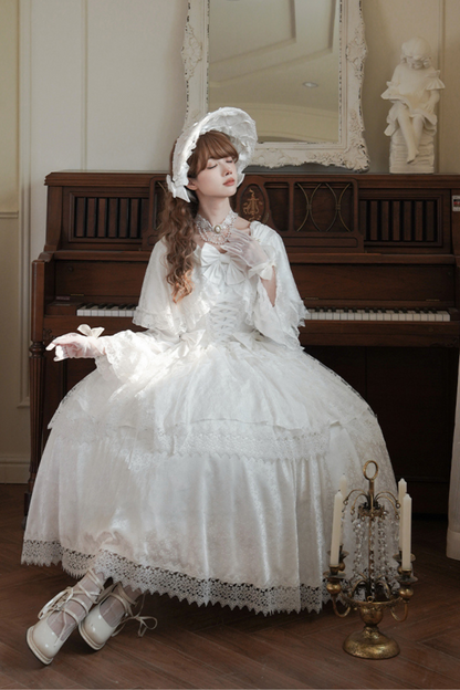 [Reserved Item] Pure White Multi-Wear Lolita Dress + Petticoat + Tail + Bonnet + Necklace + Ribbon