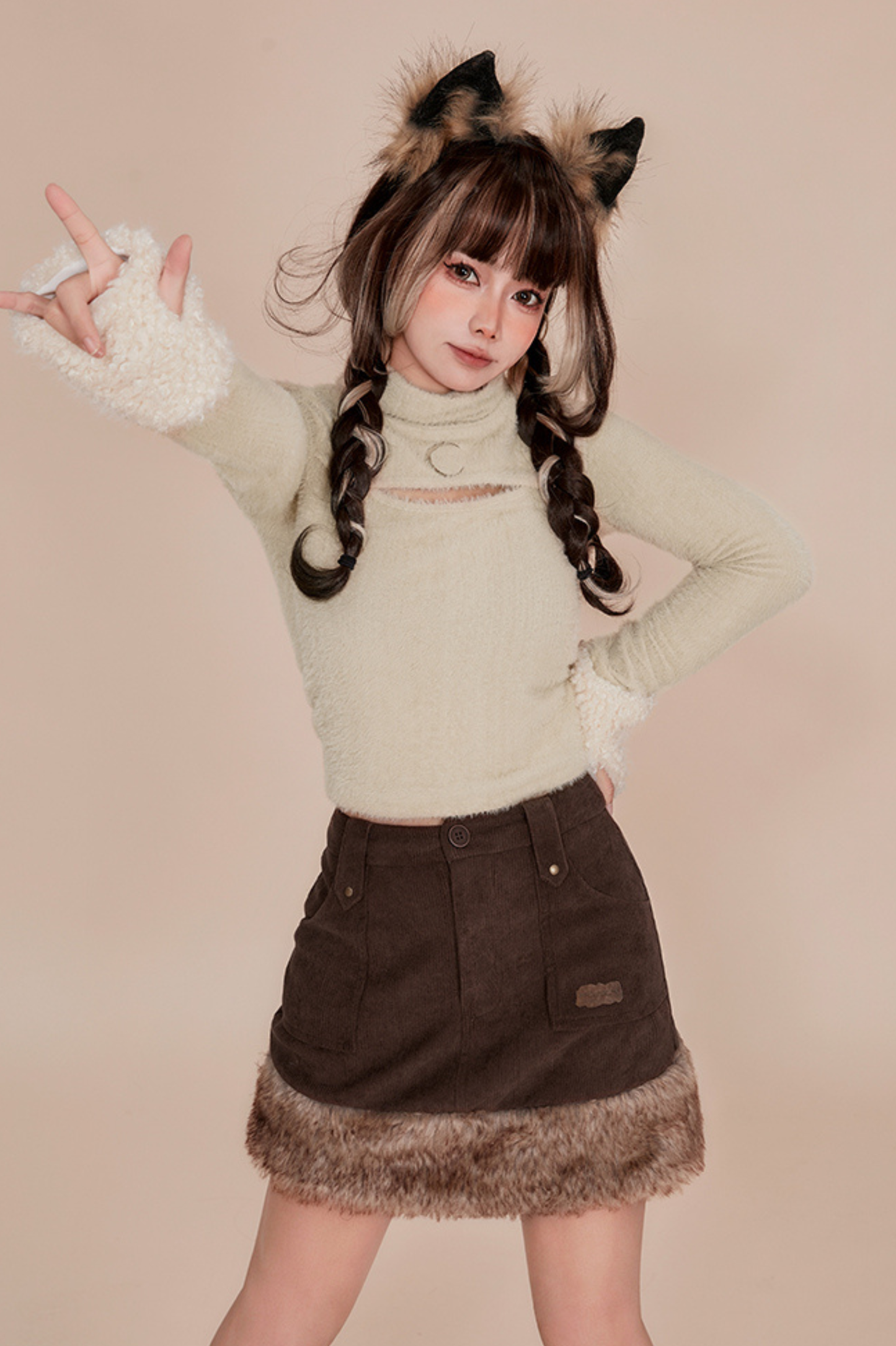 イミテーションミンクスリムニット