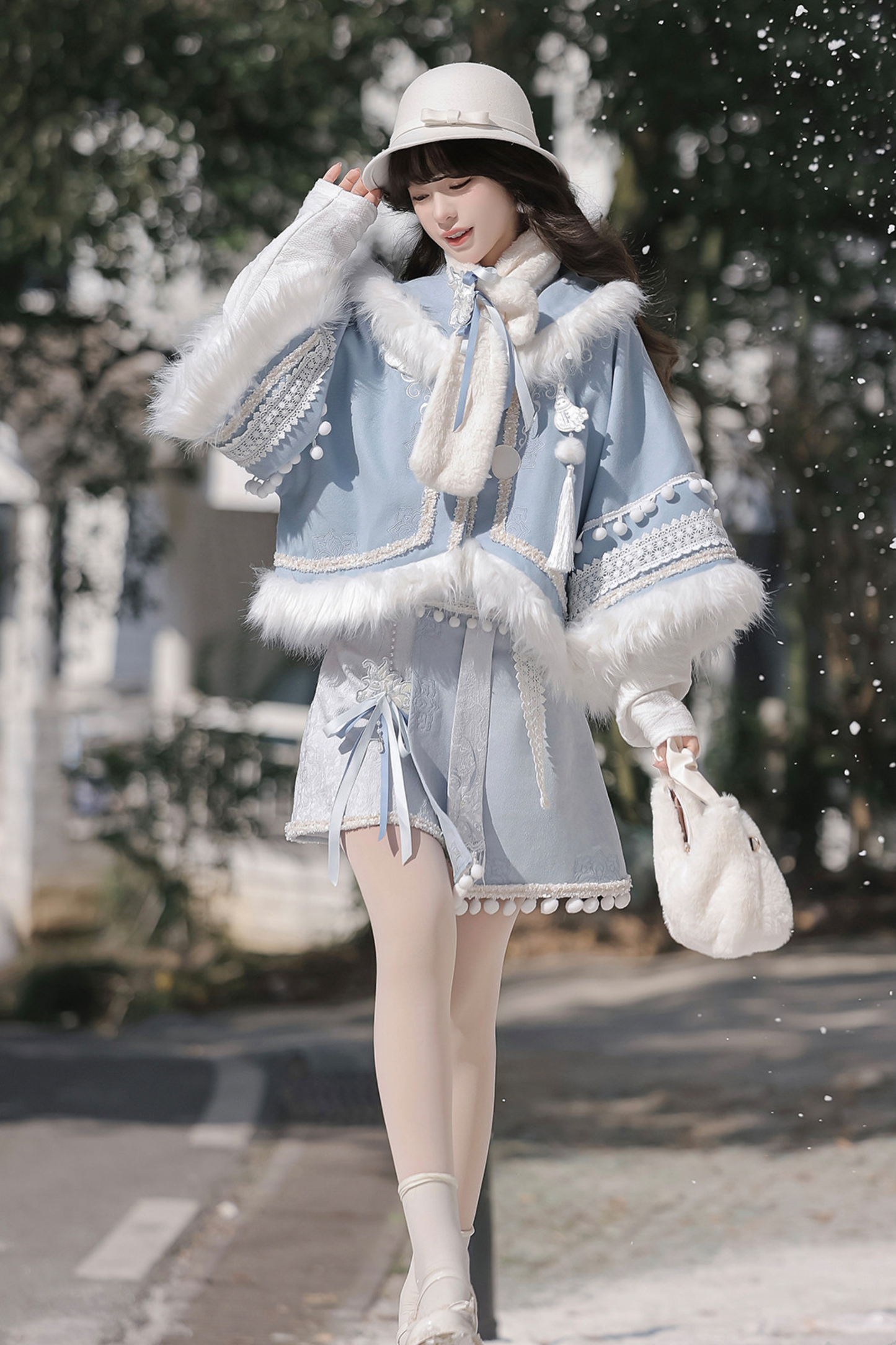 チャイナスノーロリータジャケット+トップス+スカート+スカーフ