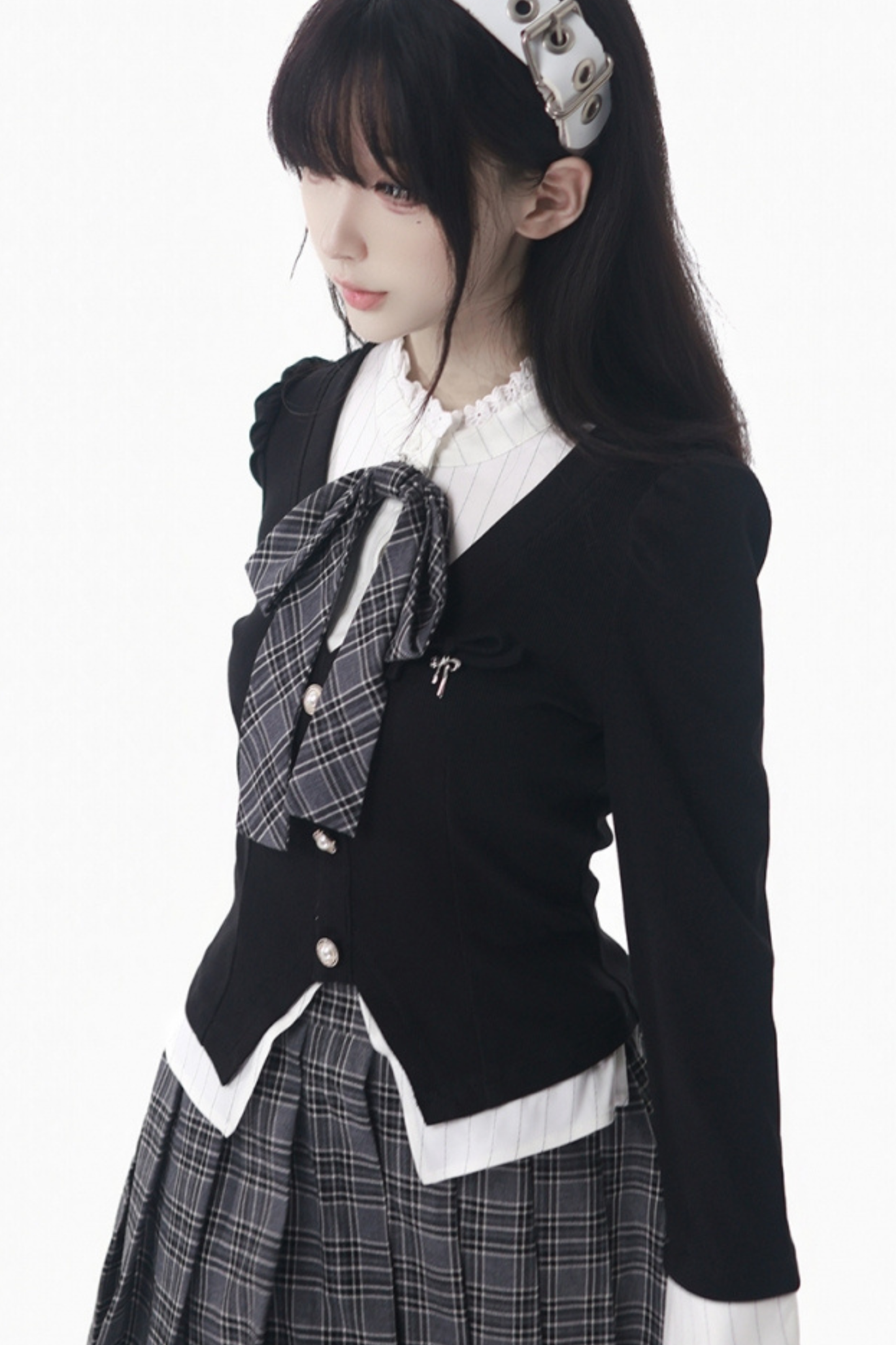 カレッジスリムフェイクツーピーストップス+チェックキュロット