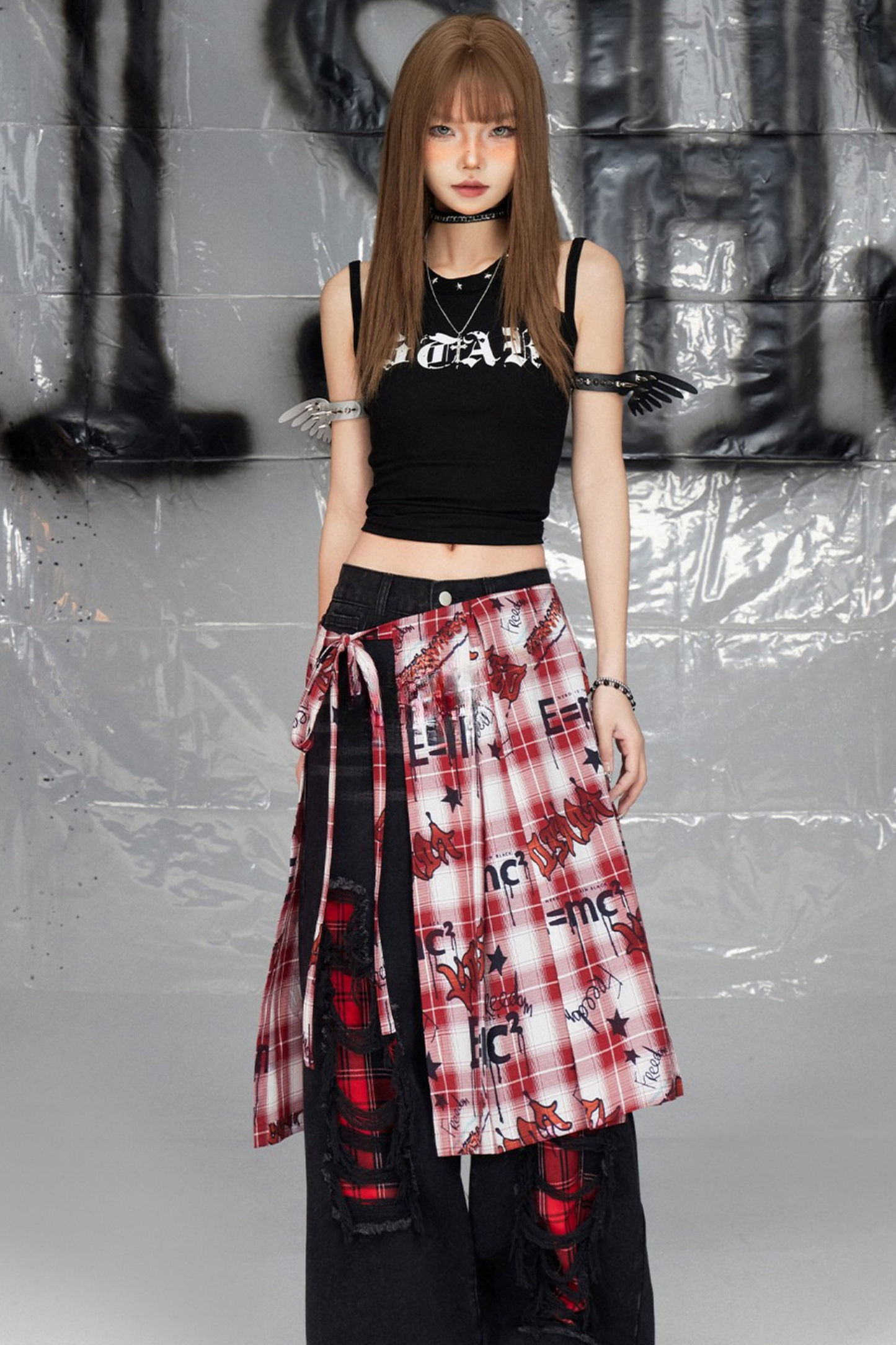 Logo Red Checked Skirt