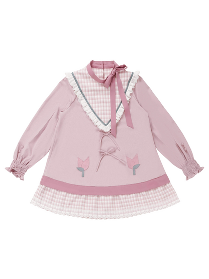 Dreamy Pink Forest Girl Layered Knit Shirt Skirt Suit