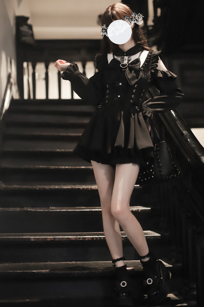 Ribbon Dark Ruffle Dress