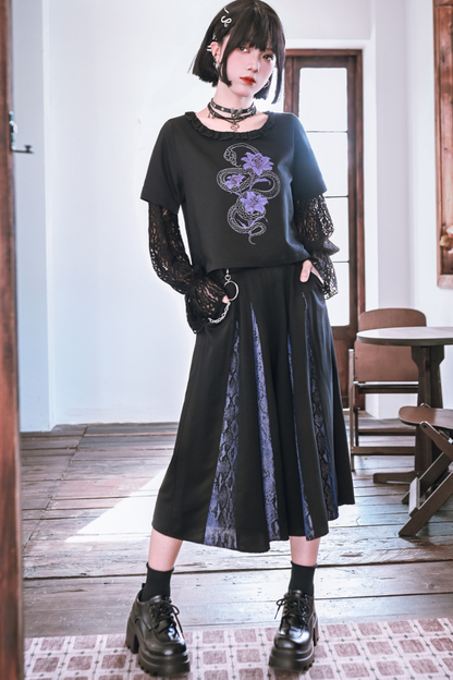 Lace Stitch Black Sweet Cool Top