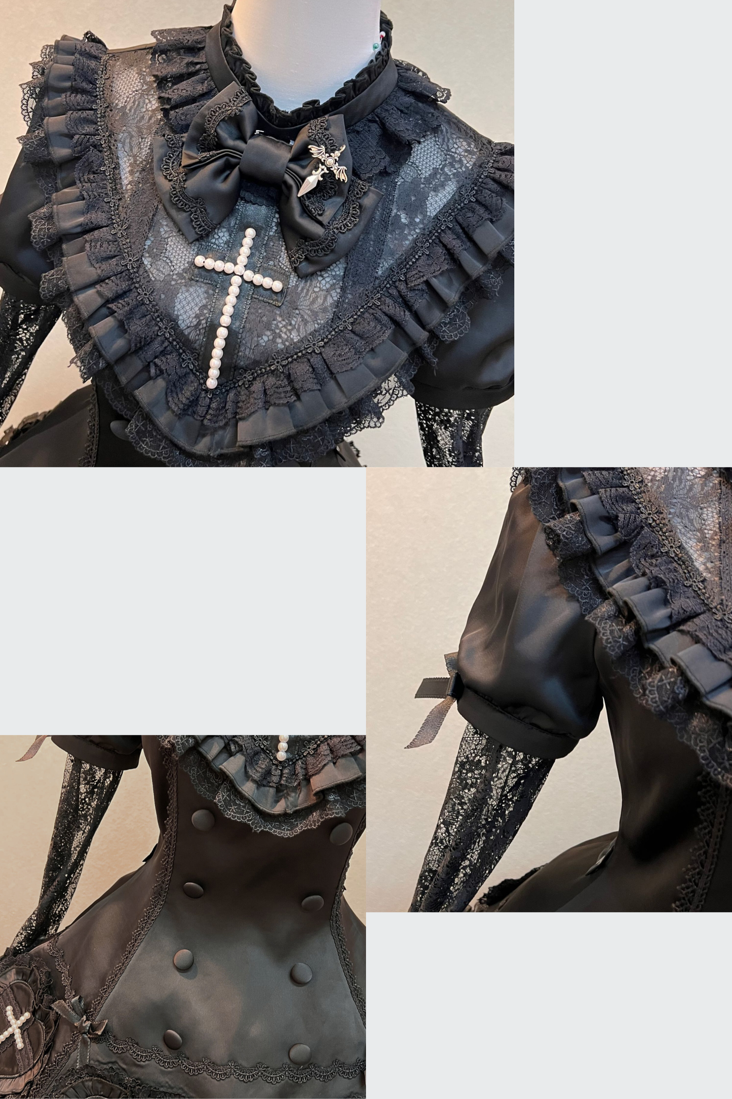 【12月6日予約締切】Night Crossダークエレガントゴシックロリータジュエルリボンケープ＋ショートドレス