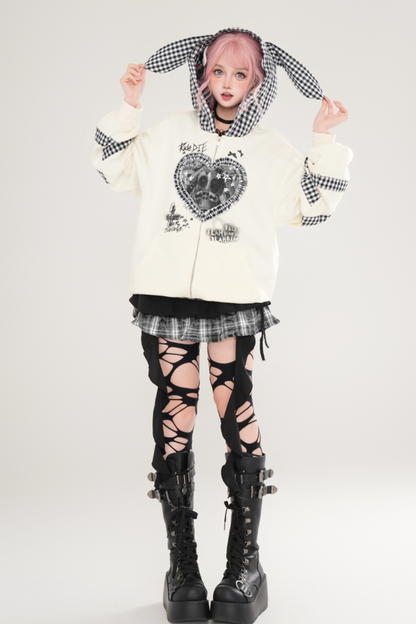 Rabbit Ear Check Hooded Cardigan