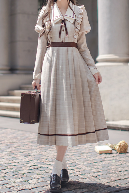 プレッピースタイルレトロエレガントワンピース