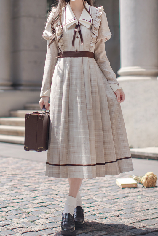 プレッピースタイルレトロエレガントワンピース