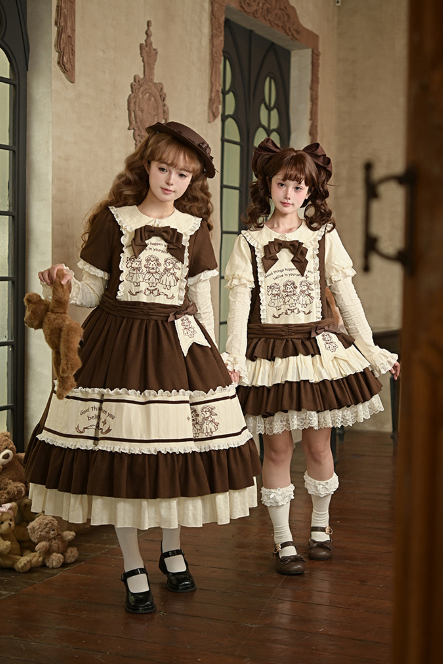 Doll Fairy Tale Lolita Dress + Ribbon Brooch + Belt + 2-way Embroidery Brooch