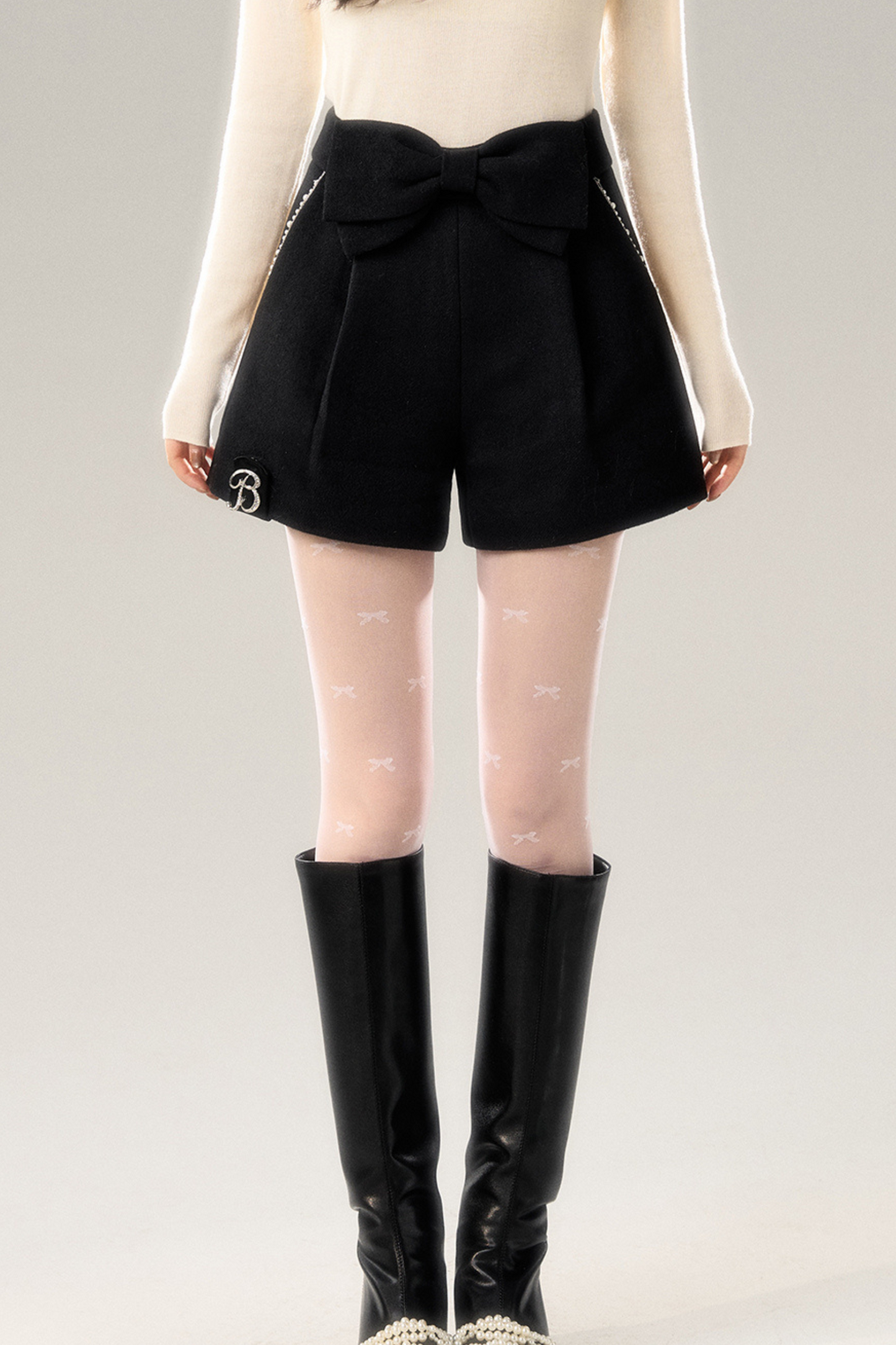 Ribbon English Style Wool Shorts