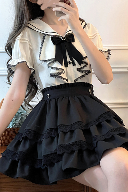 Mine sailor ribbon top + ruffle skirt