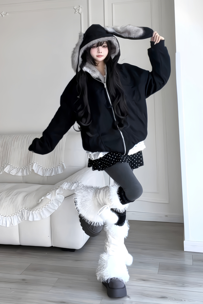 Retro Detachable Rabbit Ear Hoodie