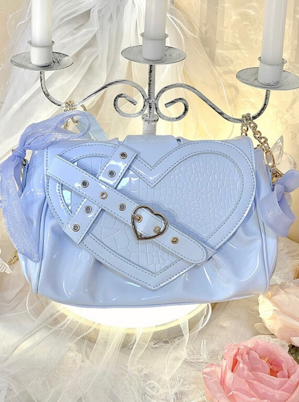 Cross Belt Croco Heart Handle Chain Shoulder Bag