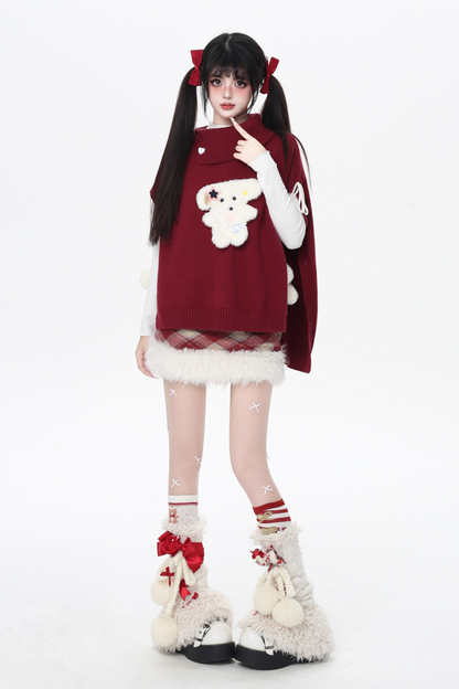 タートルネックショールニットプルオーバーケープ