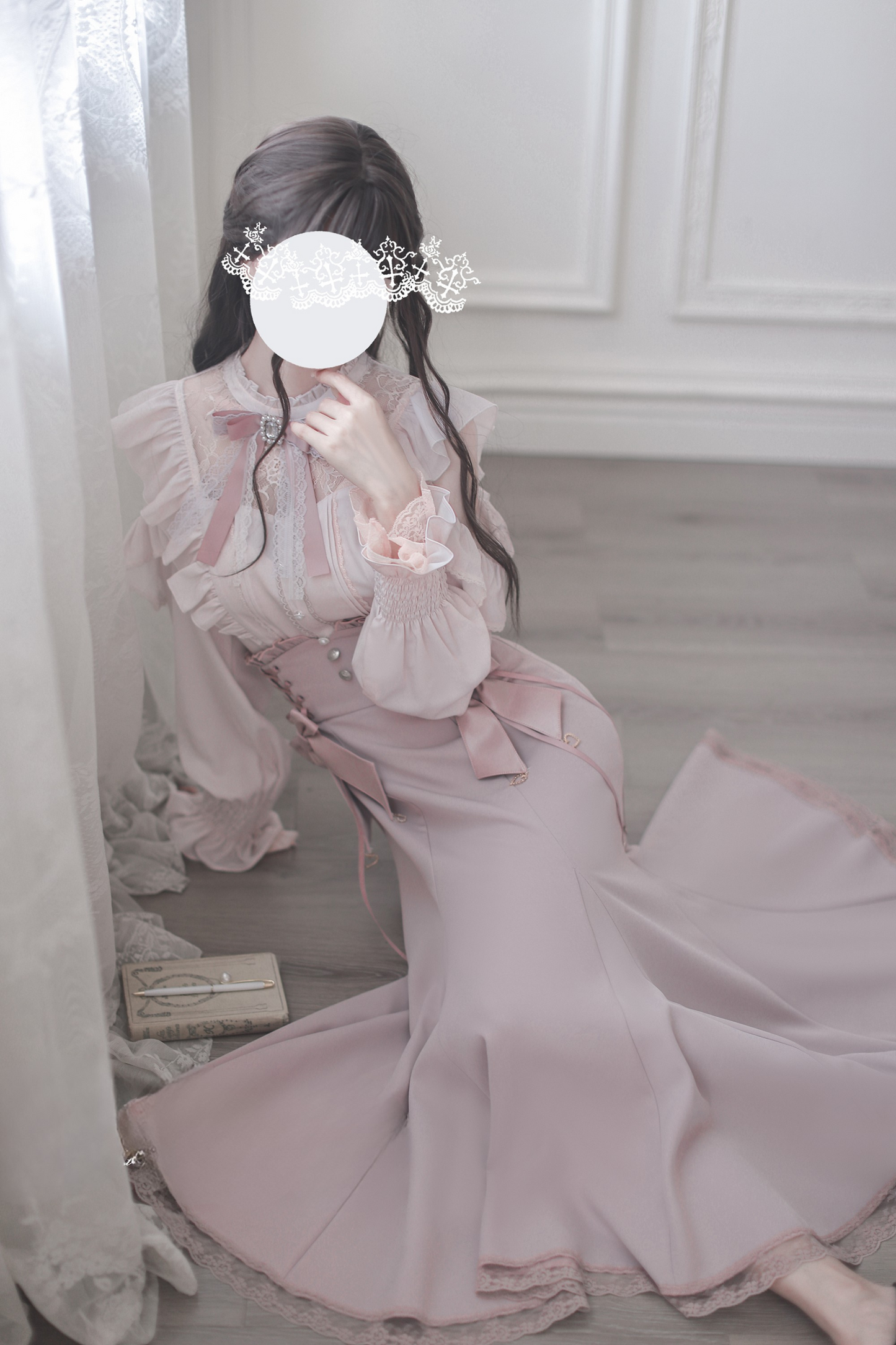 エレガントオフショルダーデザインシャツ+マーメイドスカート