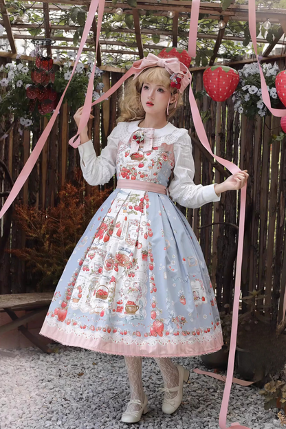 【4月18日预售截止】甜美洛丽塔草莓茶会蕾丝蓝色连衣裙（短款・长款）