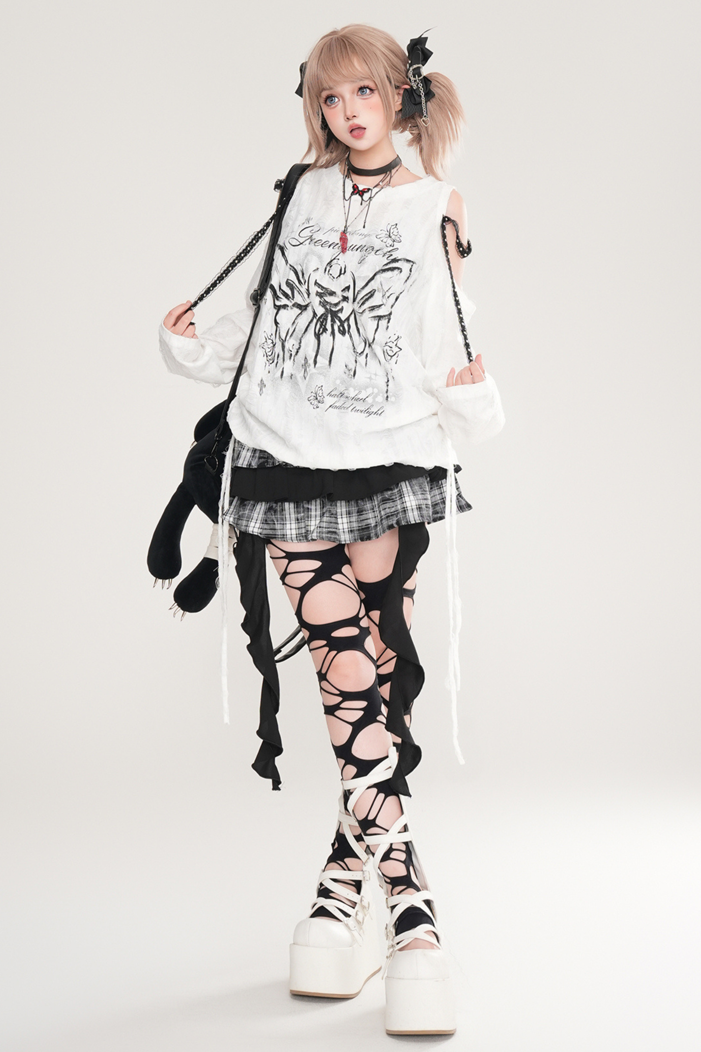 Butterfly Print Strap Off-the-shoulder Top