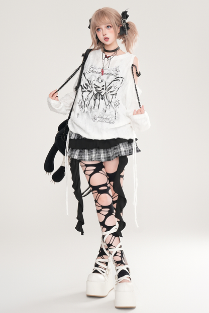 Butterfly Print Strap Off-the-shoulder Top