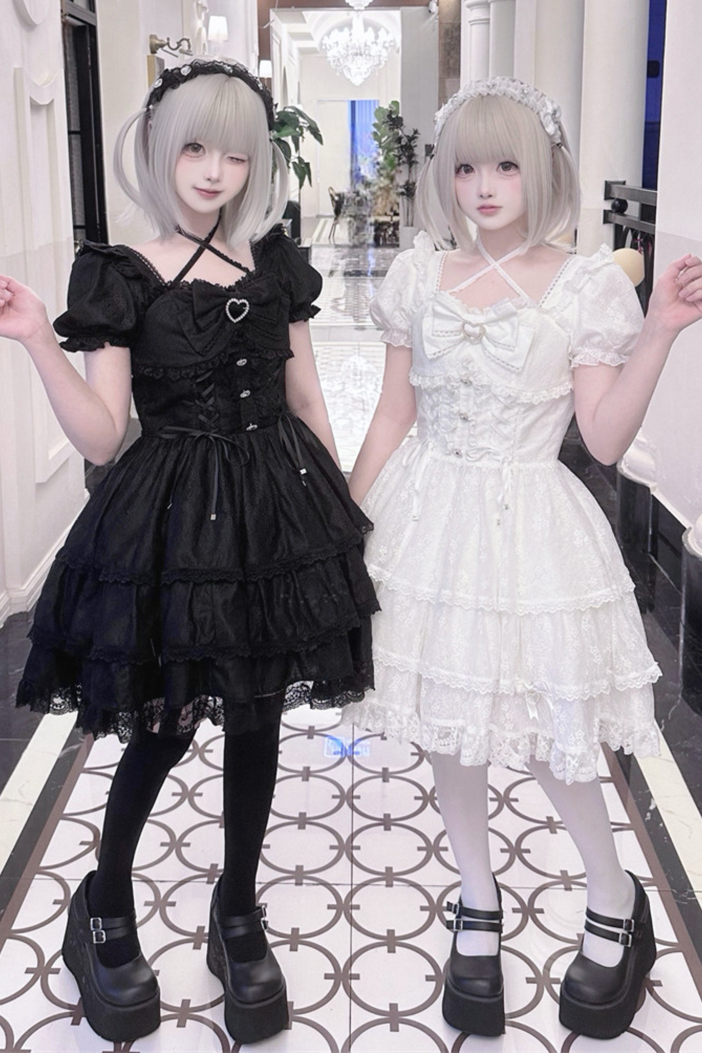 Süß-Mädchenhaftes Spitzen-Schleifen-Kleid + Haarklammer