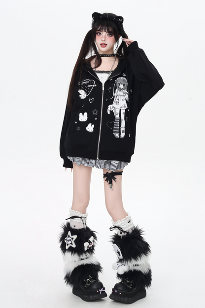 ガールイラストフードパーカー