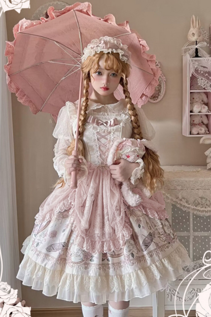 Daily Color Sweet Princess Jumper Skirt + Lace Doll Shirt
