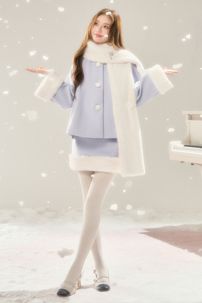 マフラー付きスイートファーコート+ファースカート