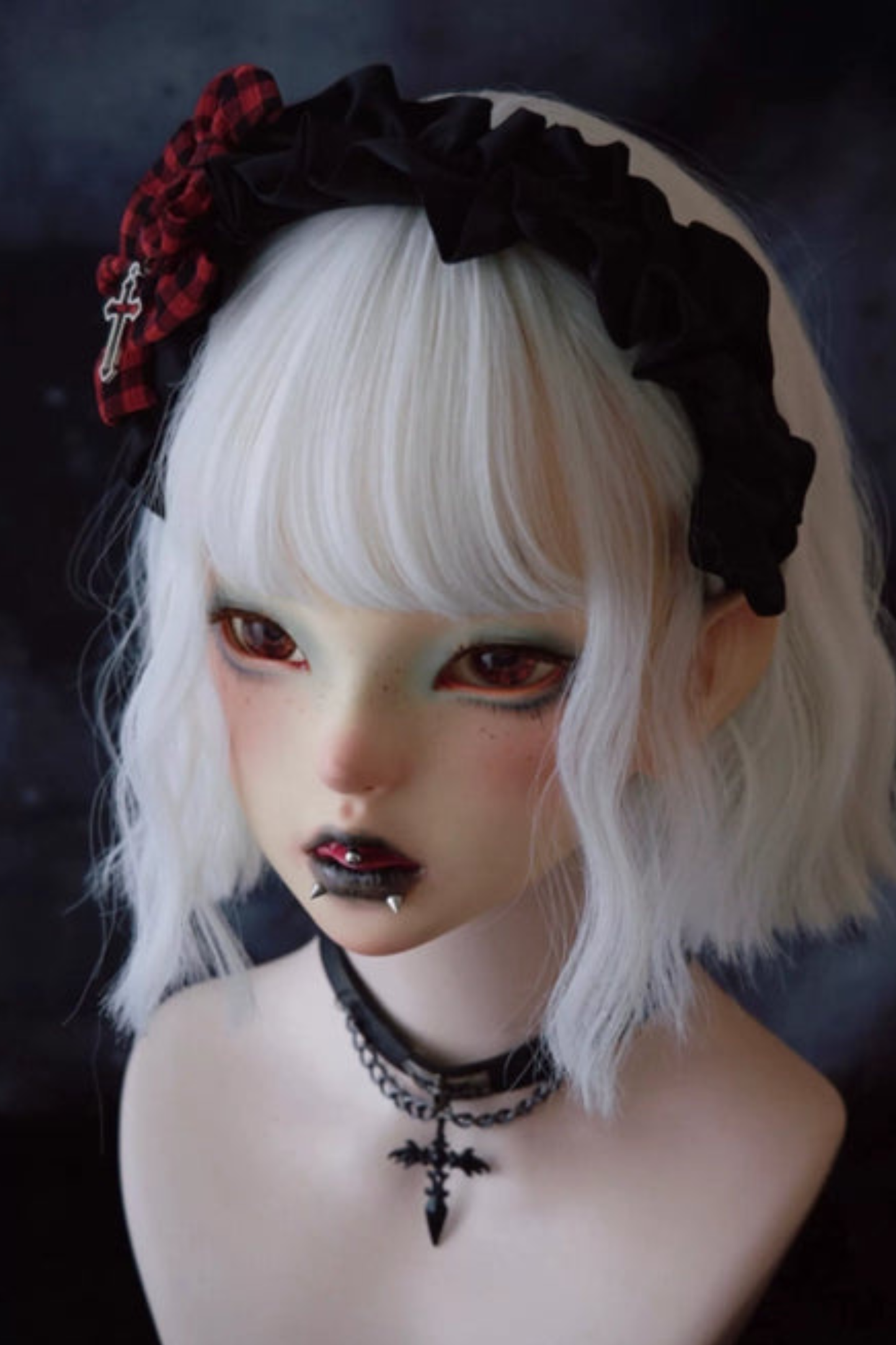 レッドチェックヘッドバンド