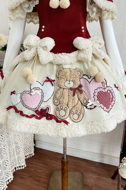 【予約商品】ラビットロリータケープ+サスペンダー+ベアデザインスカート+タートルネック