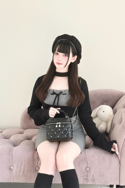 ショートニットカーディガン+タイトドレス