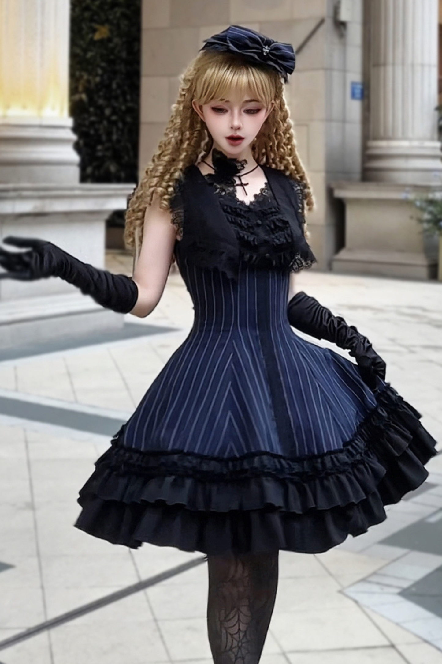 ダークテーラースリムゴシックロリータドレス+アウター