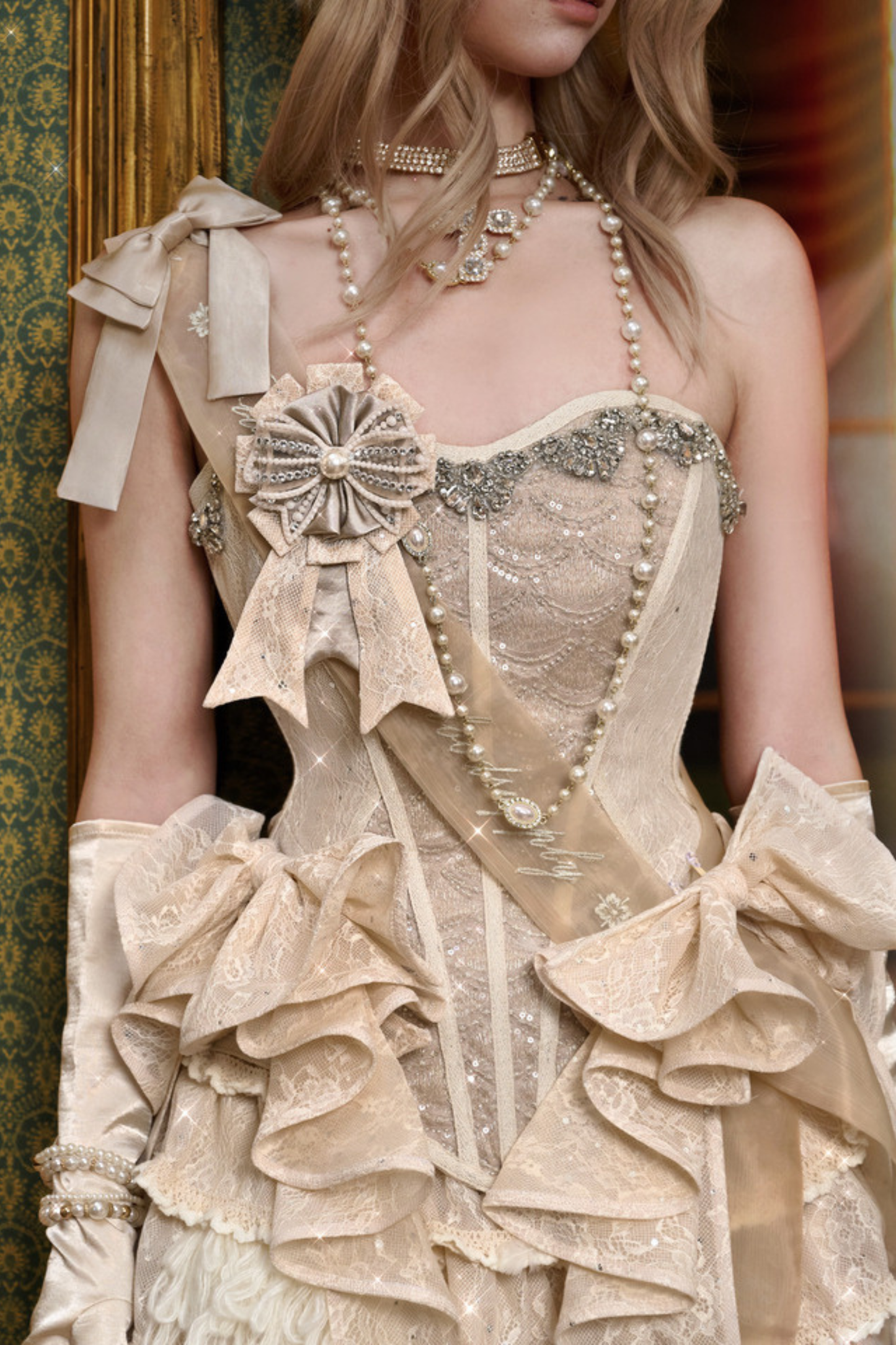 ナイトパーティーゴシックリボントップス+リボン+ブローチ+ハット