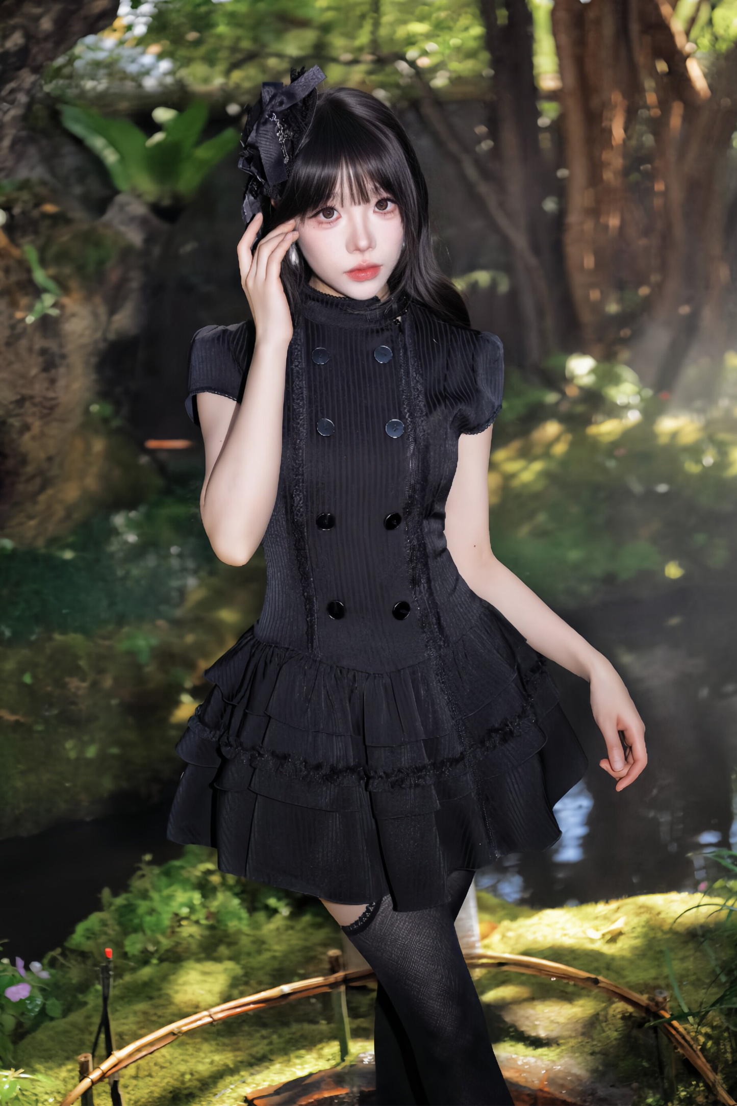 Gothic Lace Waist Cinched Dress