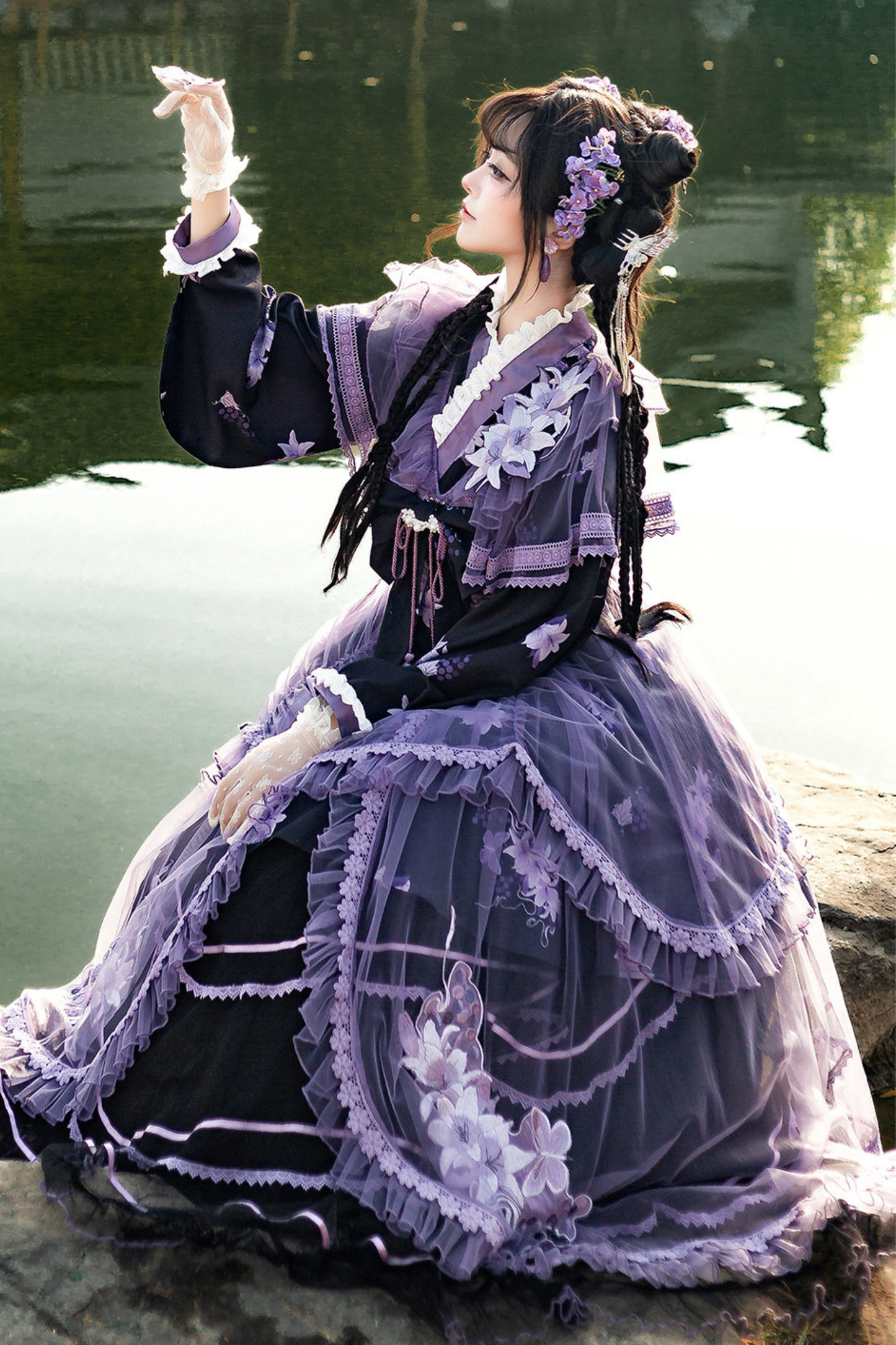 ダークチャイナクロスカラードレス+オーバードレス+スカート