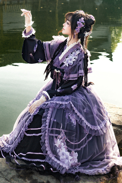 ダークチャイナクロスカラードレス+オーバードレス+スカート